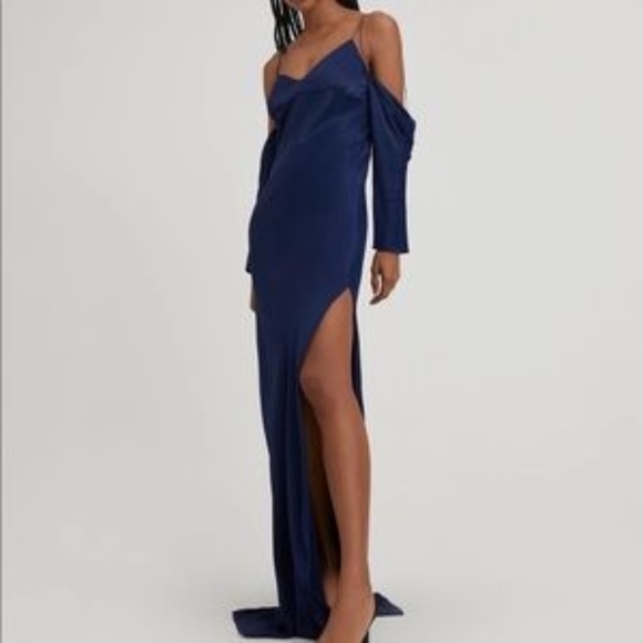 SomethingNavy Shoulder Tie Silky Maxi Dress with Sleeves - Picture 1 of 7